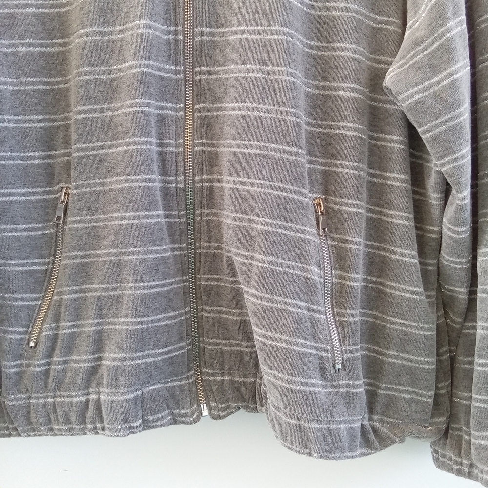 Ruby Rd. Gray Striped Zip Jacket - image 2